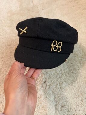NWOT - Baker Boy Black Wool Cadet Cap with Gold Accents